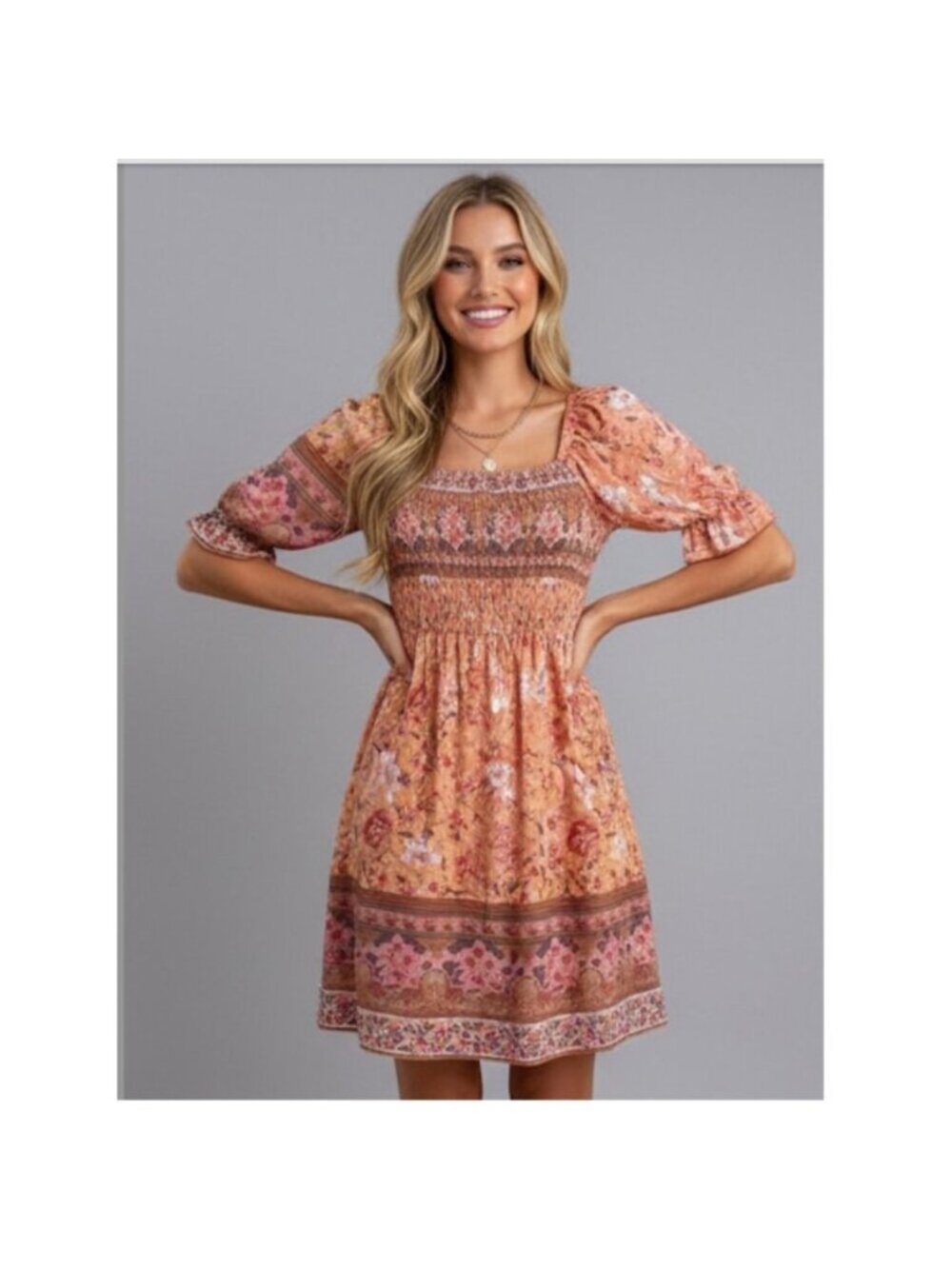 Boho Floral Print Ruffle Sleeve Dress